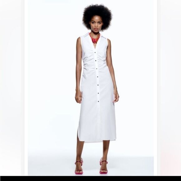 NWT Zara Cut out shirt Dress Large - Picture 1 of 7